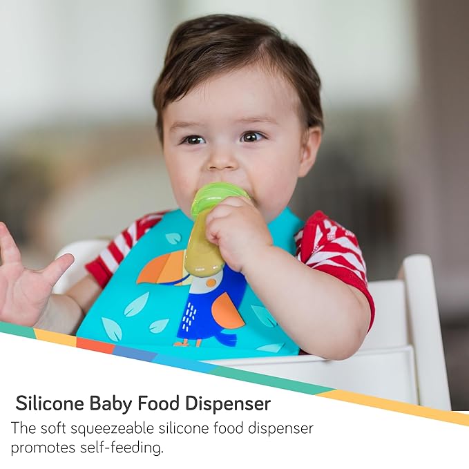 Nuby 2pk EZ Squee-Z Silicone Self Feeding Baby Food Dispenser, 2-Pack, Aqua and Green