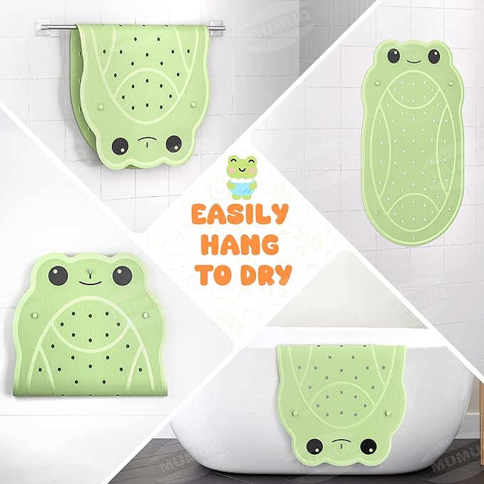 Baby Bath Mat for Tub Non Slip Bathtub Mat Ruber Cartoon Frog Shower Mats for Toddlers and Kids 30"x18" Cute Bath Mats with Suction Cups and Drain Holes, Green