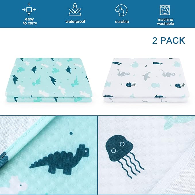 SPRINGSPIRIT Splat Mat for Under High Chair 2 Pack, Waterproof Mealtime & Playtime Mat, Anti-Slip & Washable, 42" x 46", Dinosaurs & Ocean