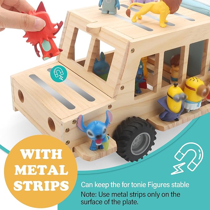 RZYLKA for Tonies Box Organizer Shelf Storage, for Tonie Shelf Magnetic, Compatible with Tonie Box 1/2 Player Tonies Figures Characters, Charger, Display Collection 20~30 Characters - Bus