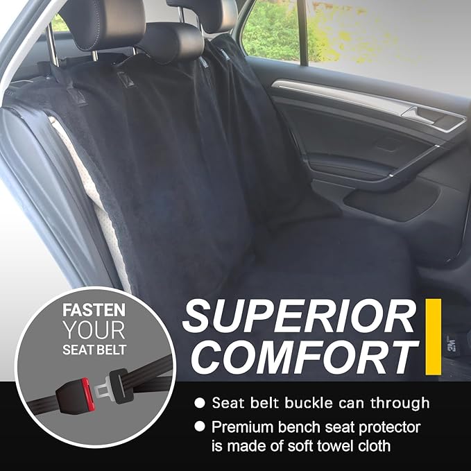 LoyaGour Back Seat Cover for Car Trucks Van SUV,Waterproof Rear Bench Towel Seat Covers for Dogs and Kids,Automotive Backseat Protector (Black)
