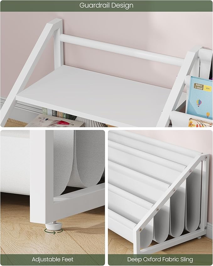 CHOEZON Kids Bookshelf, Book Shelf for Kids Rooms, Toddler Bookshelf with 2 Open Shelves and 4-Tier Sling Rack, for Kid Room, Nursery, Bedroom, Playroom, White TCW06WB