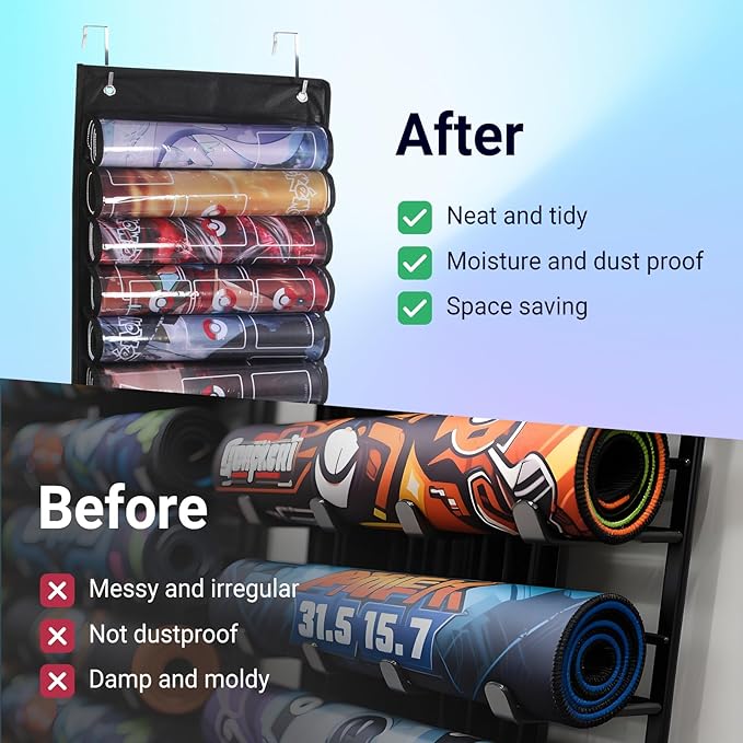 JIEENDLESSLUS Playmat Tube Storage Bag, Hanging Playmat Organizer For MTG Playmat Holder, Fits 12+1 Card Game Playmats with Transparent Plastic Slots, Portable Playmats Case For TCG/RPG Play Mat