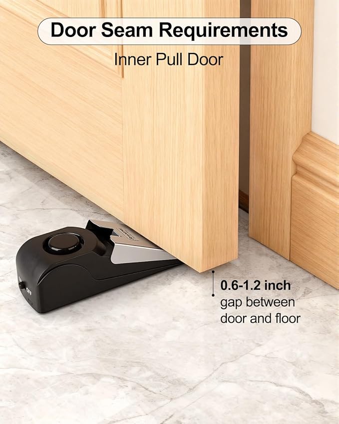 4 Pack Door Stop Alarm, Door Stopper with 120DB Security Alarm, Floor Wedge Door Stop Siren, Door Security Devices for Traveling, Apartment, Hotel and Home, Black