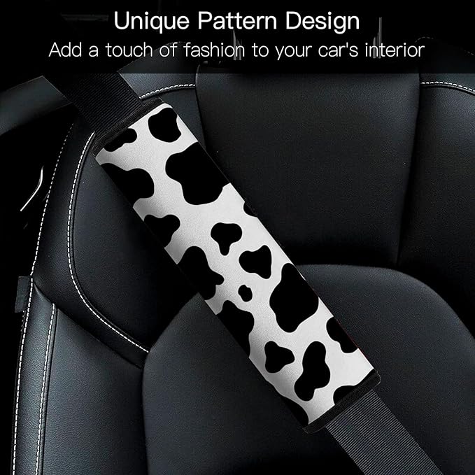 Mokiwala Car Seat Belt Pad Cover, 2-Pack Soft Car Safety Seat Belt Strap Shoulder Pad for Adults and Children, Suitable for Car Seat Belt, Backpack, Shoulder Bag (Cow Pattern)