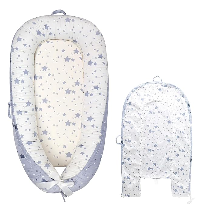 HOUSEYUAN Infant Baby Lounger Replaceable Cover co-Sleeping Newborn Baby Nest Backup Cover Breathable Machine Washable (Blue Star)