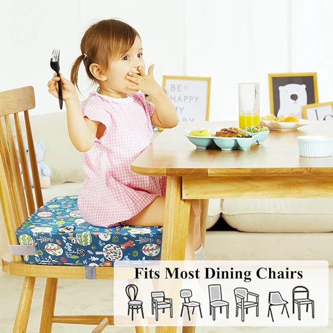 Dining Chair Heightening Cushion Portable Dismountable Adjustable Highchair Booster for Baby Toddler Kids Infant Washable Thick Chair Seat Pad Mat (Green Forest)