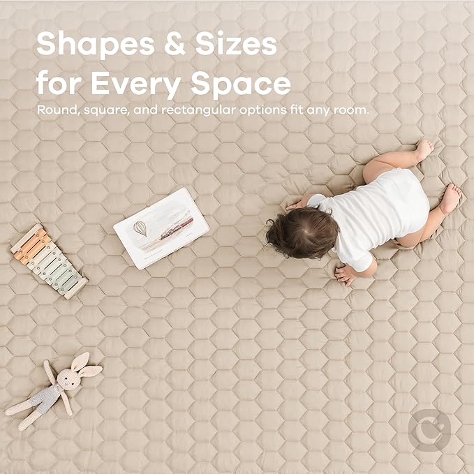Comfy Cubs Rectangle Kids Play Mat - Medium 48 x 72 inches Soft Quilted Baby Floor Mat with Non-Slip Bottom - Plush Design for Toddlers Playtime - Comfortable and Durable - Sand