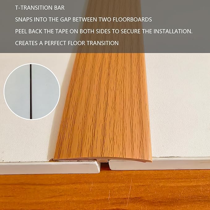 DAILISEN 9.84ft T Molding Flexible Self Adhesive T Shape Floor Transition Strip Bendable T Rubber Trim T Transition Strip for Tile to Laminate Flooring