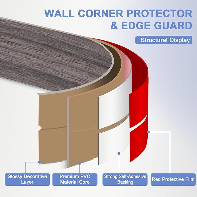 Wall Corner Protector Moulding Trim Peel and Stick Wall Corner Guards Trim Flexible Self Adhesive Edge Protector Moulding, 2.4 in x 20 Ft, Brown Walnut Wood