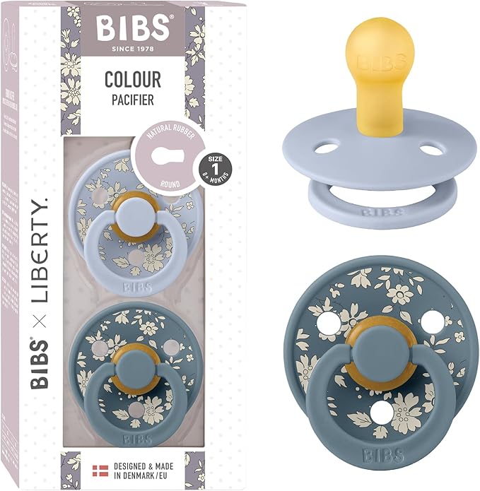 Bibs Colour Pacifier 2-Pack | BPA Free Soother, Round Nipple. Natural Rubber Latex,
