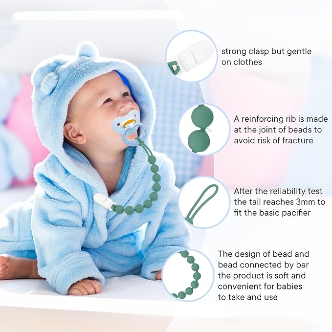Silicone Pacifier Clip Holder, 4 Pack One Piece Soft Flexible Binky Clips Pacifier Holder Clip for Boys, Birthday Christmas