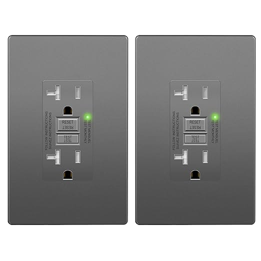 LIDER 20A GFCI Outlet, Tamper-Resistant Receptacle with Self-Test, LED Indicator, ETL Listed, Anti-Interference (No-False-Trip) Protection, Commercial, Screwless Wall Plate, Space Gray, 2 Pack