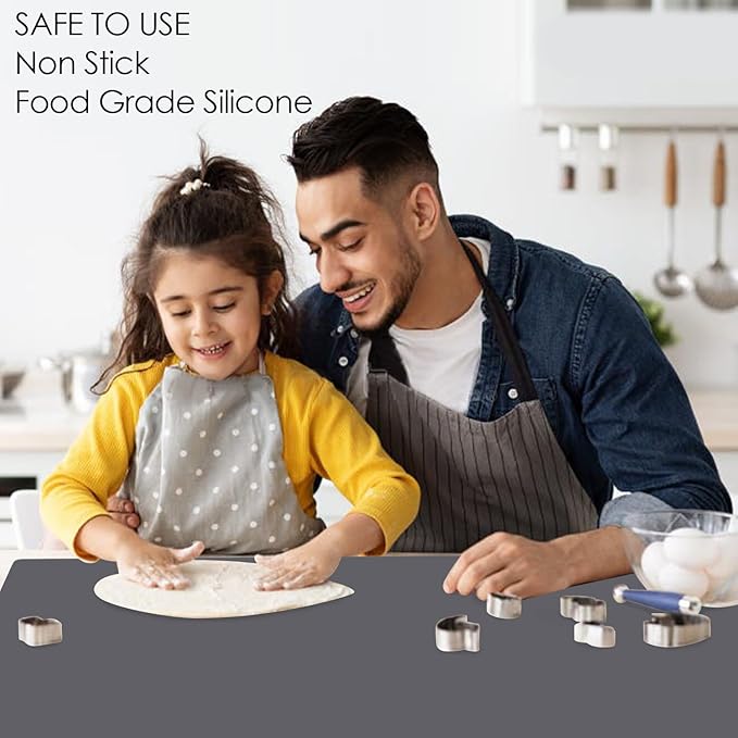 Extra Large Silicone Mat, 31.5x23.6 Large Silicon Placemats for Kids, Heat Resistant Matt for Kitchen Counter Non-Stick Table Mat for Dough and Pastry, Silicone Craft Mat for Kids, Dark Gray