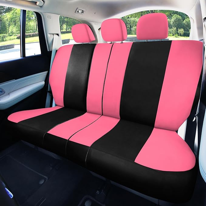 FH Group Full Set Cloth Car Seat Covers, Universal Fit combo, Low Back Front Seat Covers, Airbag Compatible, Split Bench Rear Seat, Washable Seat Cover for SUV, Sedan, Van, Pink