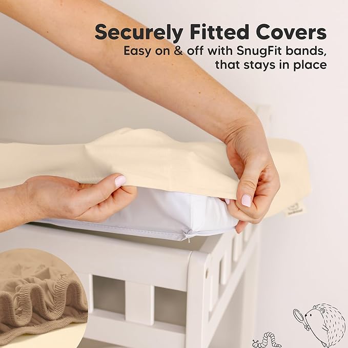 2-Pack Baby Changing Pad Cover for Girl, Boy - 34x18 Soft Viscose Derived from Bamboo Baby Diaper Changing Table Pad Cover Sheets, Neutral, Snug Fit Nursery Diaper Change Sheets (Pecan)