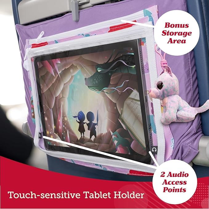 Lusso Gear Kids Airplane Tray Table Cover - Storage Pockets for Toddler Toys & Snacks - Kids Travel Essentials & Organizer - Portable Fit for Most Airplane Trays - Dinos