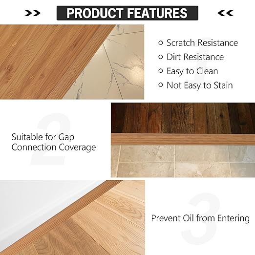 10Ft Floor Transition Strip Self Adhesive Vinyl Cover Floor Strip Flat Divider Transition Strip Wood Grain Design for Laminate Floor Gaps and Doorway Transitions (10Ft x 2 Inch, Light Brown)