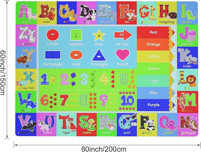 Baby Play Mat for Floor, Non-Slip Playmat for Toddlers & Infants, Extra Thick Large Padded Educational ABC Kids Rug for Crawling & Playing Super Soft Plush Surface to Keep Safe(60"x80")