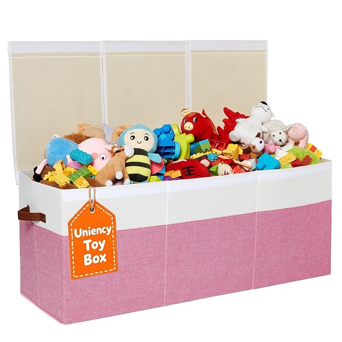 Uniency Extra Large Toy Box,150L Foldable Sturdy Toy Storage with Lid,40"x14"x16" Kids Storage Organizer,Toy Chest for Boys&Girls,for Nursery,Bedroom,Playroom,Living Room,Large Capacity Toybox(Pink)