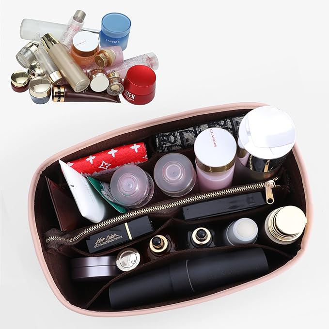 Purse Organizer Insert for Handbags, Fit Speedy 30 Neverfull Felt Tote Insert with Base Shaper Zipper Bag in Bag