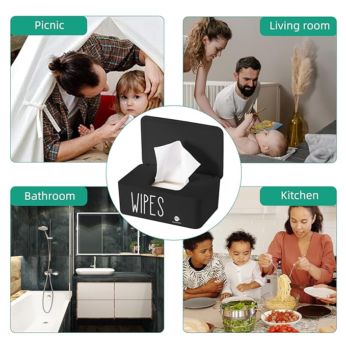 Moorfowl Baby Wipe Dispenser for Bathroom, Upgarde Design(8.2L x 4.9W x 3.9H inches), Minimalist Wipes Holder Container Flushable (Black-New)
