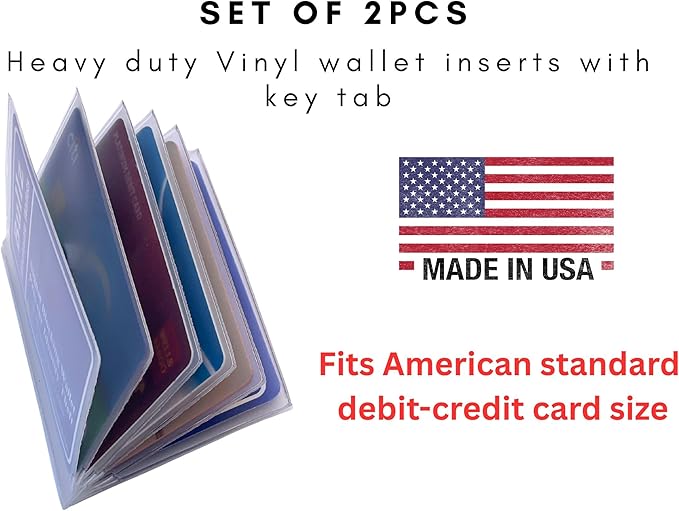 Set of 2 Heavy Duty Vinyl 6 Pages Insert for Bifold or Trifolds Wallet MADE IN USA