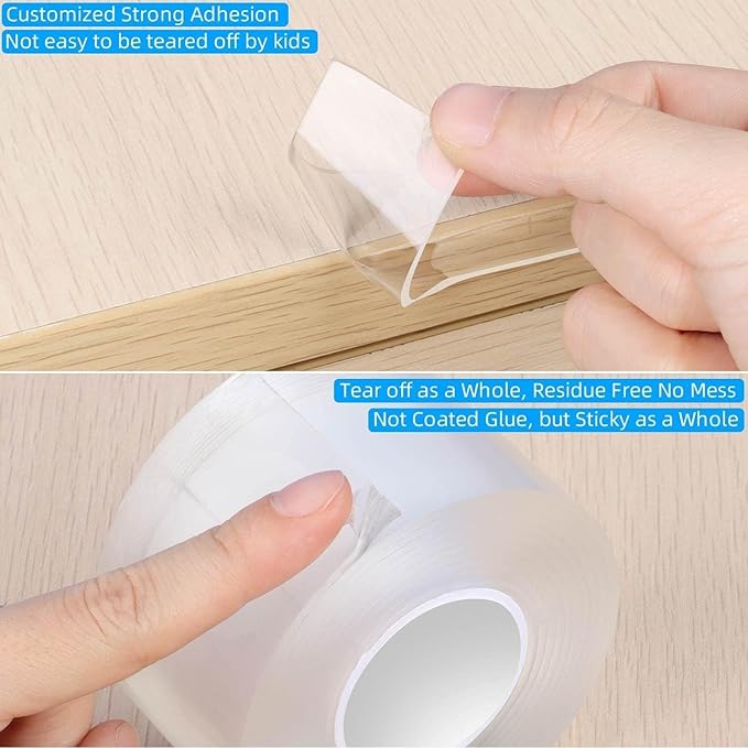 2Pack Clear Edge Protector Strip, 0.8in x 3.28FT(6.56FT Total), Sharp Edge Wrap Cover Tape, Self Adhesive Protective Bumper Guards for Cabinet Door Desk Glass Table Bed Furniture, Kitchen Countertop