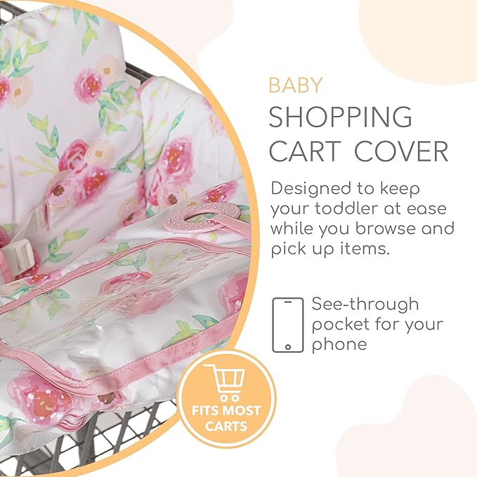 Binxy Baby 2-in-1 Cushy High Chair Cover and Shopping Cart Cover for Baby, Comfortable Cover for Grocery Cart, Universal Fit Cart Cover for Babies, Includes Storage Pouch - Full Bloom