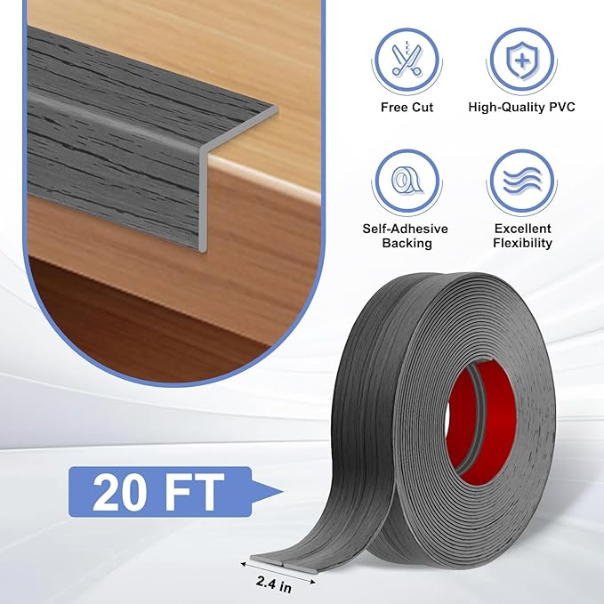 Wall Corner Protector Moulding Trim Peel and Stick Wall Corner Guards Trim Flexible Self Adhesive Edge Protector Moulding, 2.4 in x 20 Ft, Deep Gray Wood