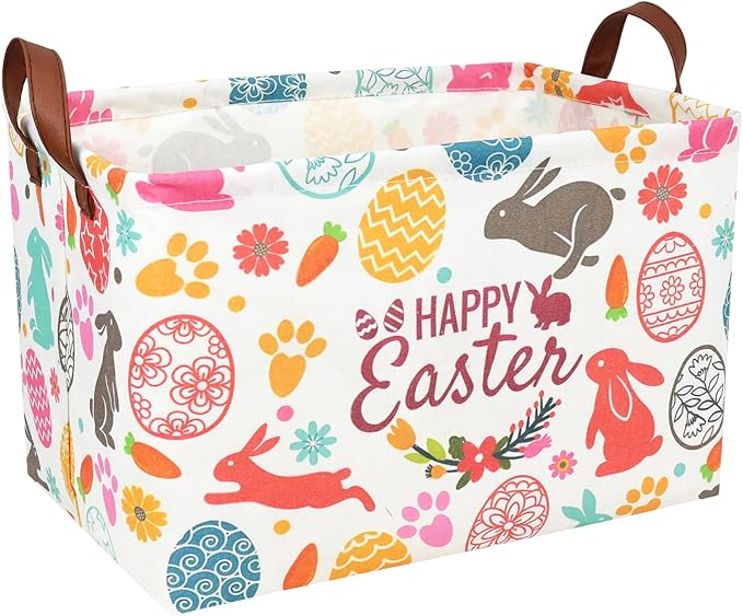 ASKETAM Easter Basket for Kid Large Empty Rectangular Cute Easter Gift Storage Basket Bunny Eggs Décor (Rabbit Bohemia)