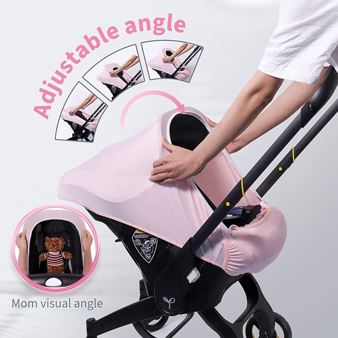 Baby Car Seat Cover, Original Carseat Covers with Adjustable Breathable Mesh Window & Pocket, Stretchy Infant Car Seat Canopy for Girls Boys, Kick-Proof Stroller Cover for All Seasons