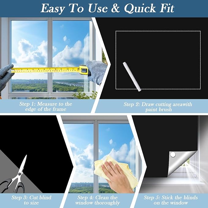 100% Blackout Window Cover, 118" x 57" 420D Portable Blackout Blinds 100% Blackout Window, Temporary Black Out Shades for Windows Cover Travel, Cut Any Size, 18 Adhesive & 12 Loop Tapes