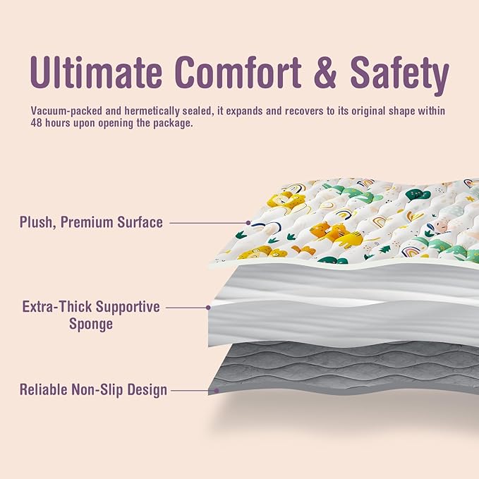 Baby Play Mat for Floor, Thick Soft 50" X 50" Baby Floor Play Mat, Machine Washable and Non-Slip Baby Play Mats, Waterproof Crawling Play Mat for Babies, Toddlers & Infants, Rainbow and Animal