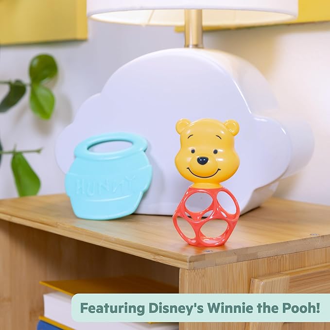 Bright Starts Disney Baby Winnie The Pooh Hunny & Shake Rattle & Teether, Stroller Toy for On The Go, Newborns & Up