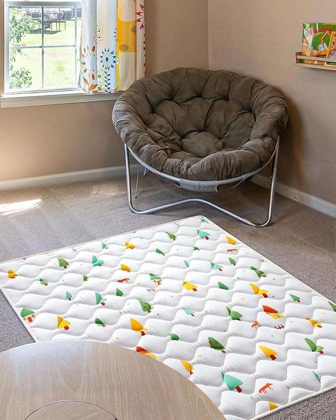 Odorless Premium Foam Baby Play Mat 47" x 47", Soft Microfiber Fabric Crawling Mat for Floor- Comfortable and Hypoallergenic, Non-Slip Cushioned Floor Playpen mat for Infants,Babies,Toddlers, Forests