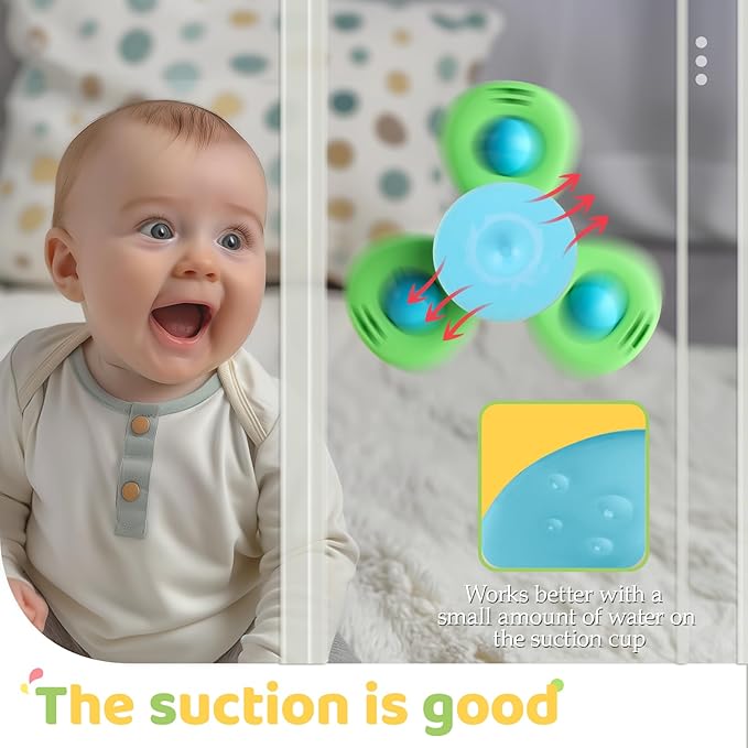 ALASOU 3PCS Suction Cup Spinner Toys for 1 Year Old Boy Girl|Spinning Top 12 18 Months|1 2 Year Old Boy Birthday Gift|Baby Bath Toy for Kids Ages 1-3|Sensory Airplane Travel Toy for Infant Toddlers