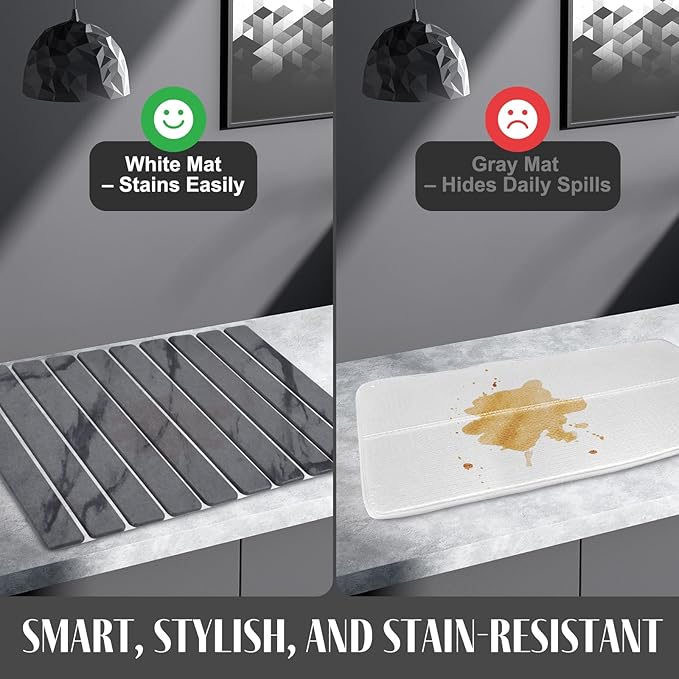 Large Stone Dish Drying Mats for Kitchen Counter, 24"(L)×16"(W) Marble, Drying Collapsible Dish Drying Mat, Eco-Friendly Absorbent Diatomaceous Earth Mats for Dishes Bottles Cups - Dark Grey
