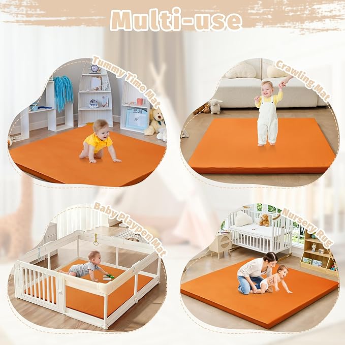 Waterproof Baby Play Mat for Floor 1.3"Thick Memory Foam 47 * 47 Cushion Playpen Playmat Tummy Time Crawling Mat Nursery Rug Pad Mattress Create Soft & Safe Area for Infants,Toddler,Kid,Orange
