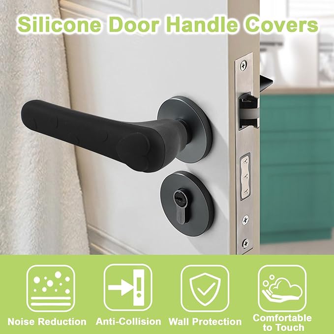 Door Handle Covers, 2Pcs 14.8 * 5 * 2.8cm Silicone Door Handle Glove Covers with Love Heart Decor, Black Door Handle Lever Covers Anti-Static Safety Door Handle Protector