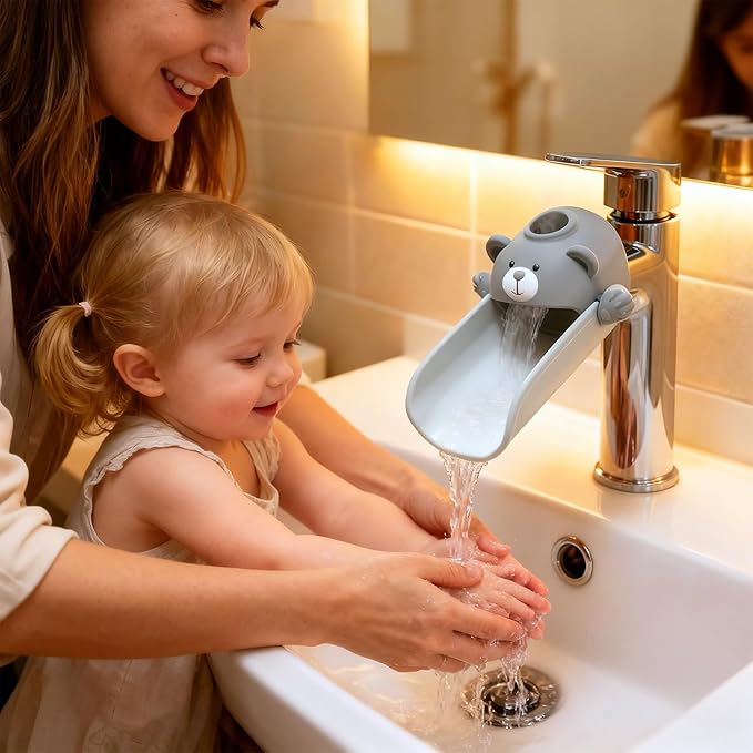 Skyroku Faucet Extender for Toddlers, Sink Extenders with Temperature Sensitive for Kids Hand Washing Sink Faucet Extension,Suitable for Bathroom Sink, Kitchen,Bathtub.(Brown) (Brown&Grey)