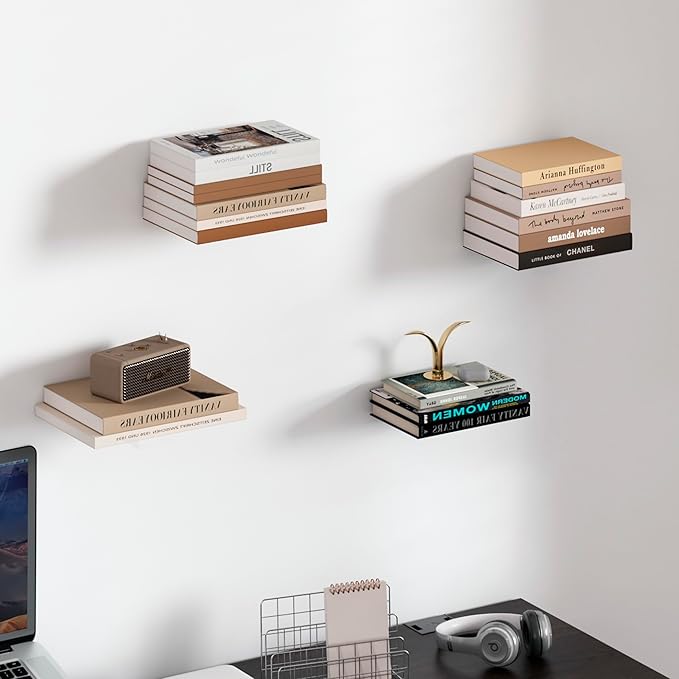 STORAGE MANIAC Floating Book Shelves for Wall Mounted Invisible Floating Bookshelves Heavy-Duty Steel Hidden Bookshelf Hanging Bookshelves for Bedroom Living Room Office, Black 4-Pack