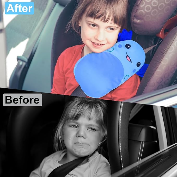 FIODAY Seatbelt Covers for Kids Car Seat Strap Pads Seat Belt Pillow Adjust Seat Belt Covers Seatbelt Cushion for Toddler Baby Boys Girls Travel Head Neck Shoulder Support,Blue
