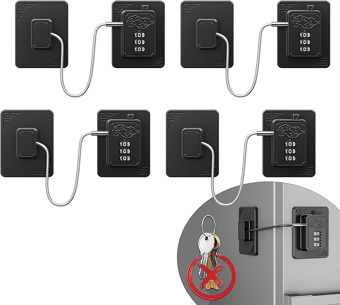 Lexng 4 Pack Refrigerator Locks with 3 Digit Code, Easy Install Fridge Lock Combination, Premium Freezer Lock, Child Proof Cabinet Locks for Refrigerators, Drawers, Closets, Windows (Black)