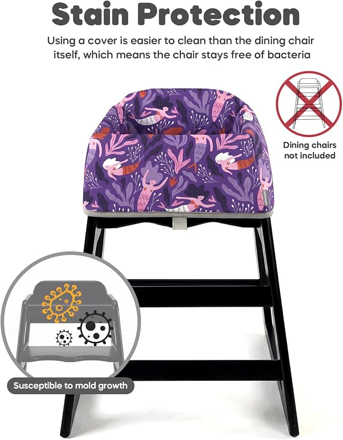 mamatepe Reusable Baby High Chair Cover with Strap Pads & 2-Point Harness, Waterproof Portable Seat Cover for Restaurant Travel Home, Purple