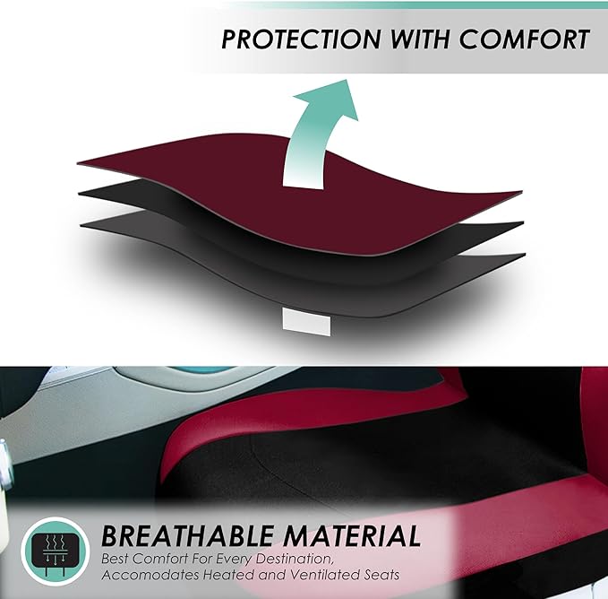 FH Group Car Seat Covers Full Set Cloth,Universal Fit combo,Washable Automotive Seat Covers,Low Back Front Seat Covers,Airbag Compatible,Split Bench Rear Seat for SUV,Sedan,Van Burgundy
