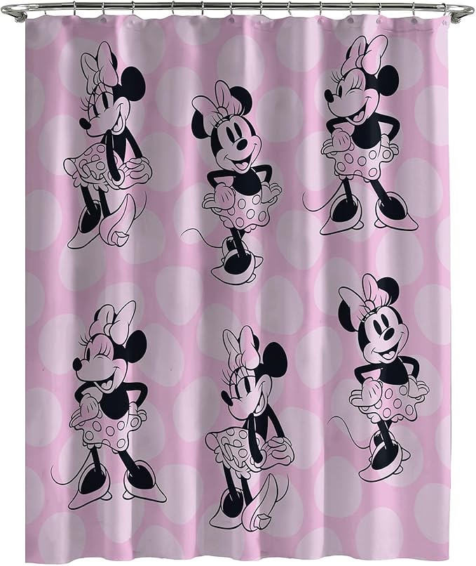 Jay Franco Disney Minnie Mouse Fabric Shower Curtain - Kids Blush Pink Bathroom Décor