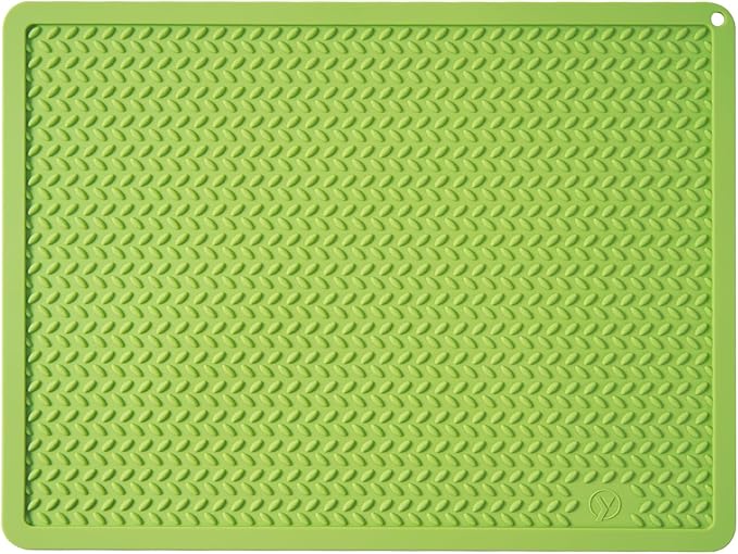 Silicone Drying Mat & Heat Resistant Mat for Kitchen Counter, Non-Slip Dishwasher Safe, Raised Edge for Dishes Bottles Sink (25.5x17.7in, Green)