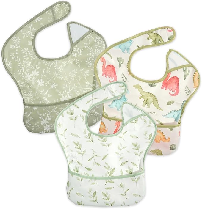 CoolaPeach 3-Pack Waterproof Baby Bibs for Eating - Lightweight Feeding Bibs, Mess Proof, Baby Essential Must Have for Eating