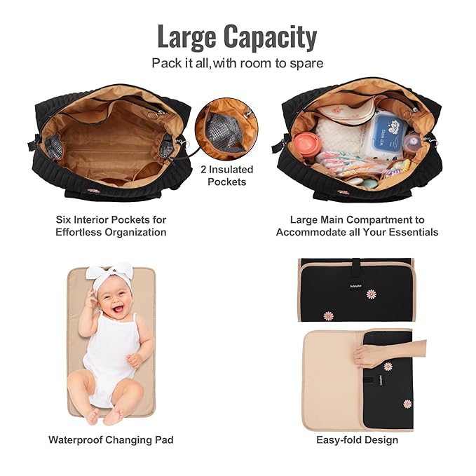 GOBABYMART 3pc Diaper Bag Tote Set, Hospital Bag for Labor & Delivery, Maternity Travel Bag with Changing Pad & Pacifier Case